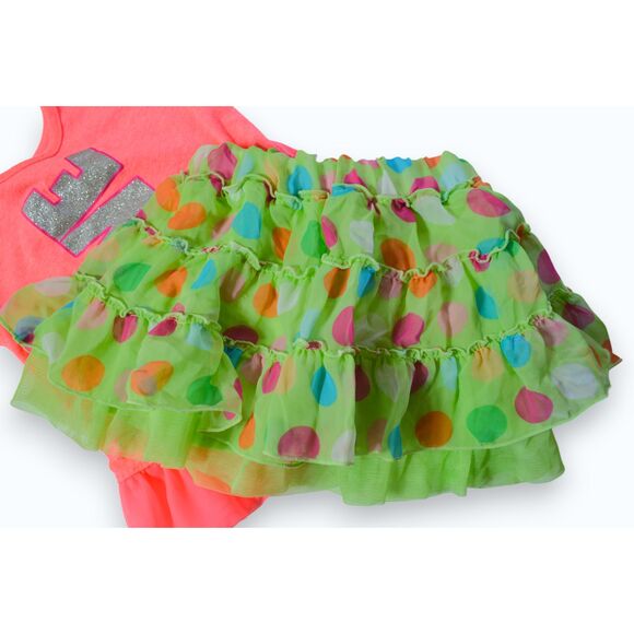 24 mo Neon Polka-Dot Skort and Shirt Set, Sparkly Outfit, Skirt Set - Picture 4 of 5